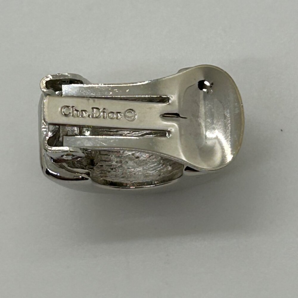 Christian Dior Vintage Clip-On Earrings With Rhinestones & Silver-Tone Metal - Picture 10 of 16